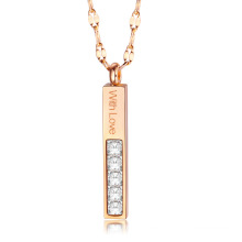 Fashion Simple Rectangle with Diamonds Stainless Steel Necklace Jewelry